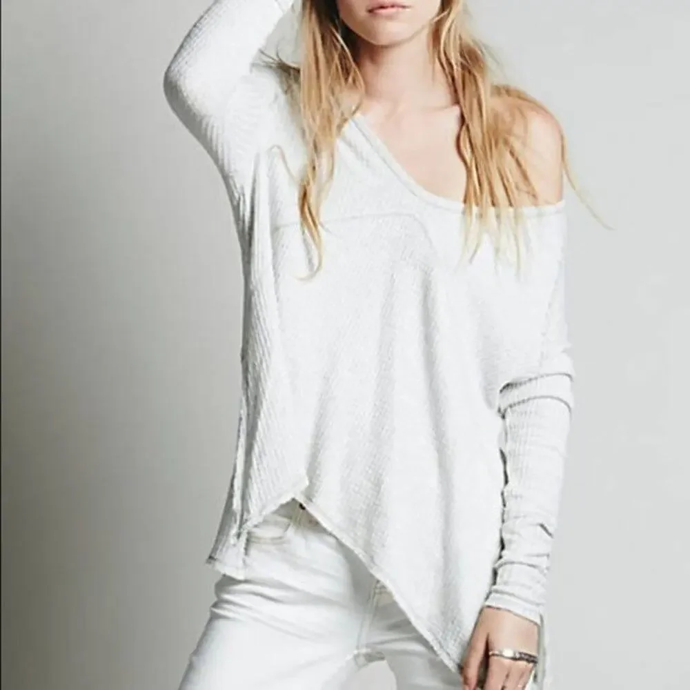 Free People Sunset Park V-Neck Thermal Long Sleeve Tee